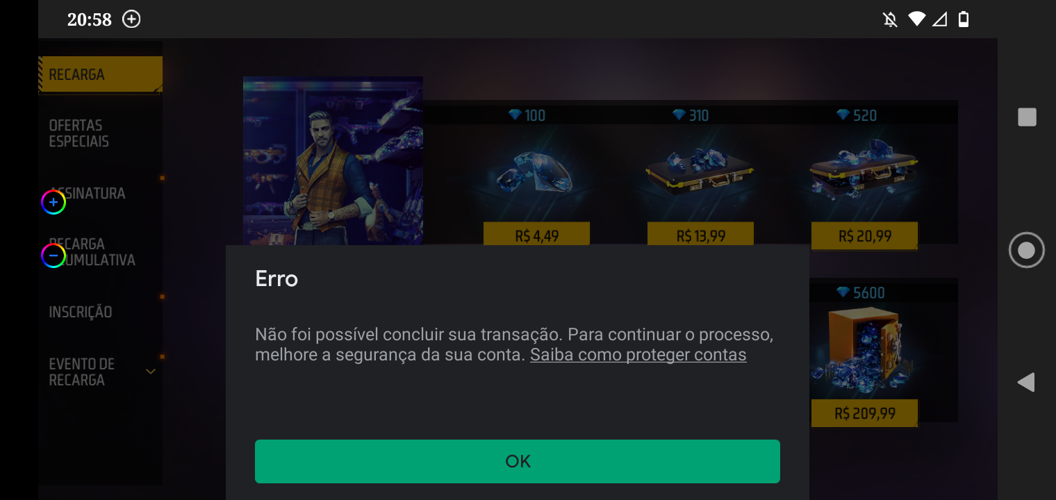 Não consigo comprar Diamantes pela Google Play – Free Fire Suporte