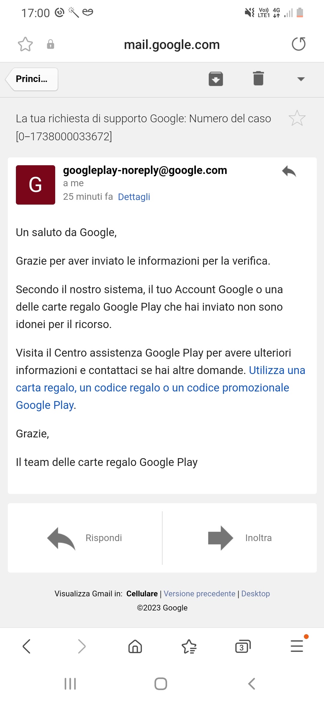 Ricorso per rimborso carta regalo Google Play - Community Google Play