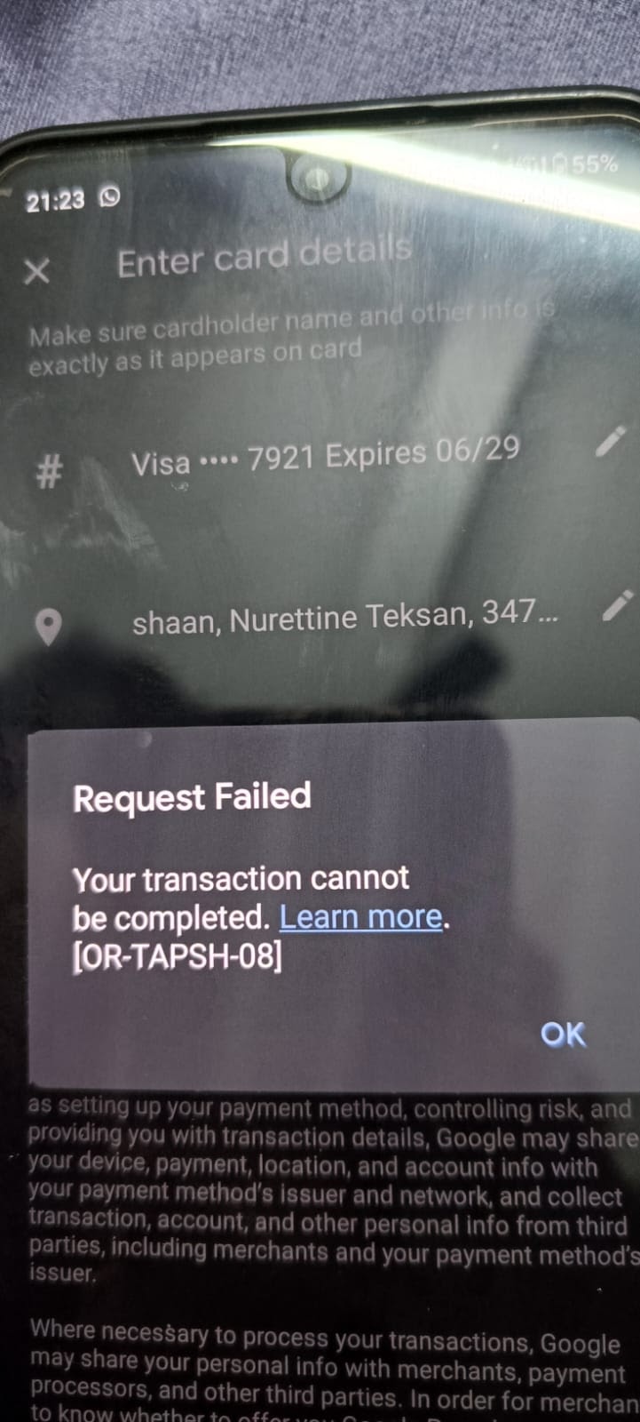 Transaction error - Google Play Community