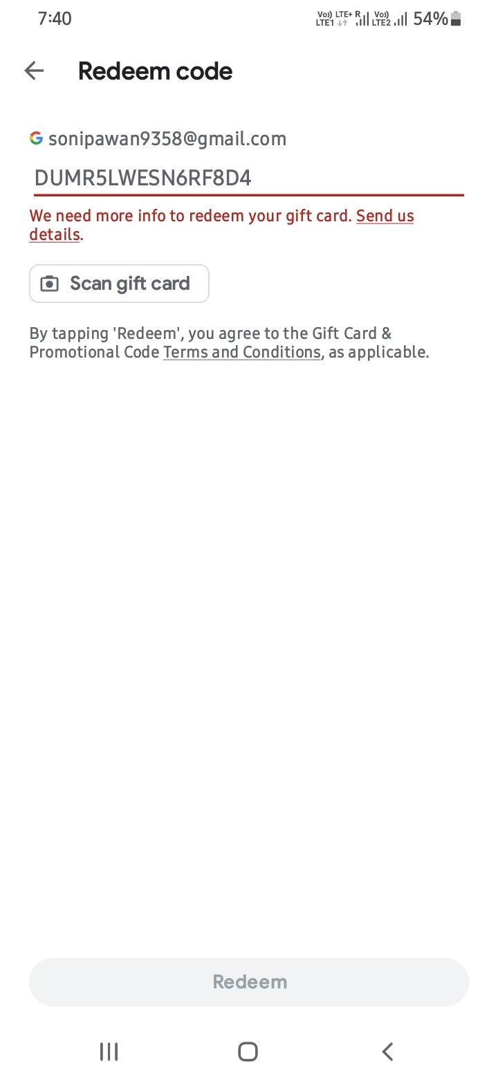 We need more info your redeem code gift card - Google Play Community