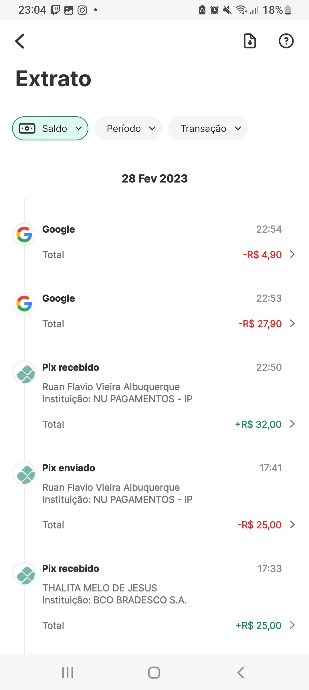 Olá, fiz uma recarga na Google play store, pelo picpay mas quero