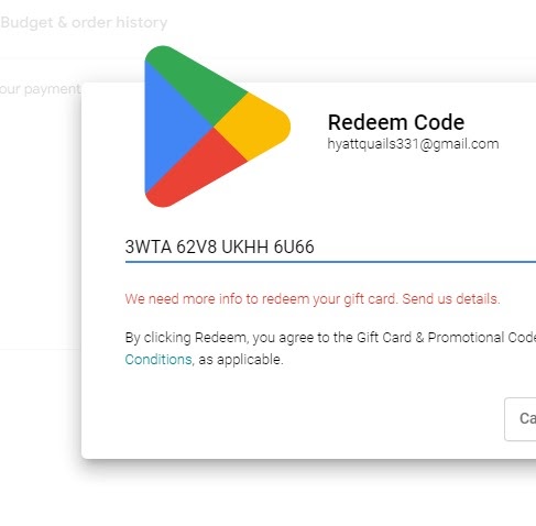 We need more information reedem your gift card - Google Play Community