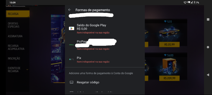 erro na compra de diamante no ff - Comunidade Google Play