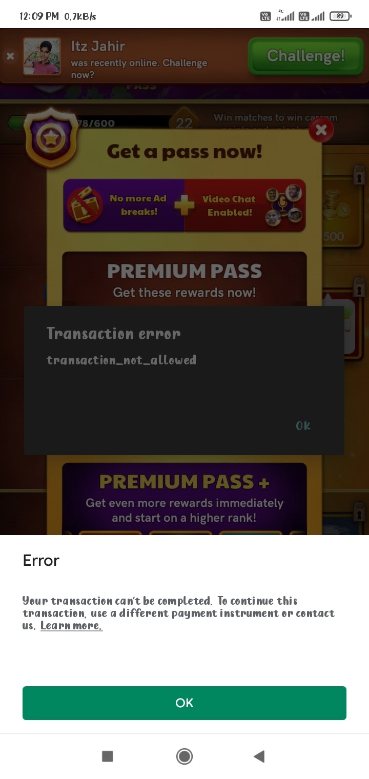 Transaction error - Google Play Community