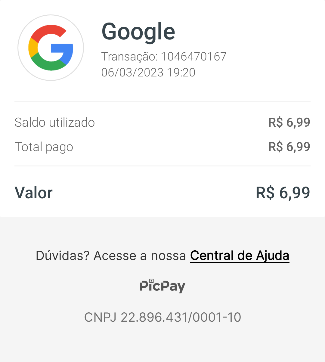 Descontou da minha conta picpay Google foto e não renovou meu plano!! -  Comunidade Google Fotos