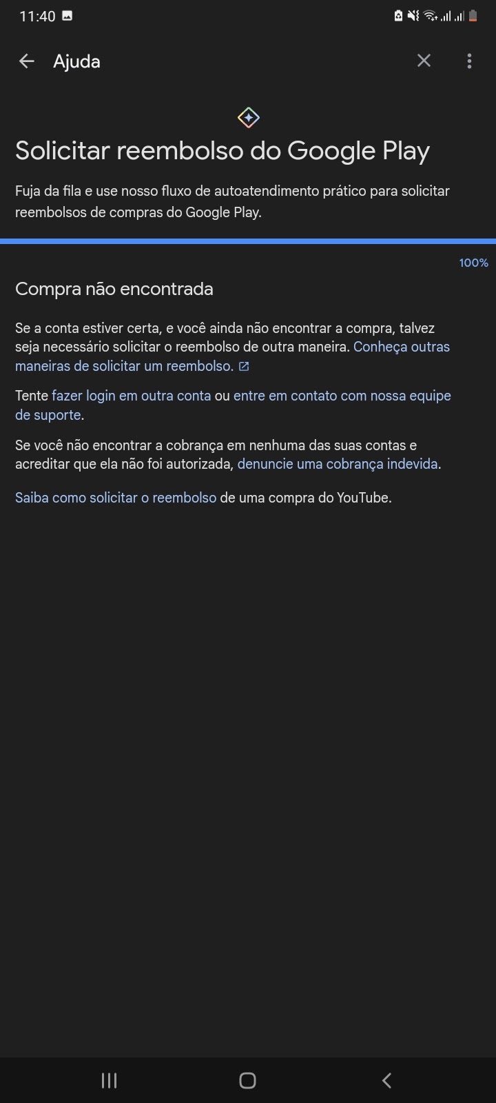 Como faço para pedir reembolso de uma compra que foi cancelada mais foi  descontada da minha conta - Comunidade Google Play