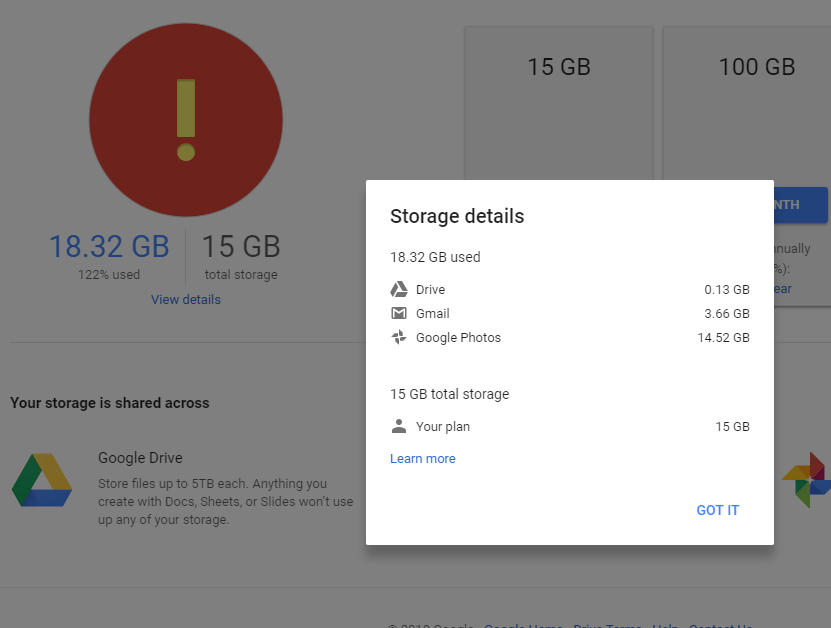 empty up google drive space