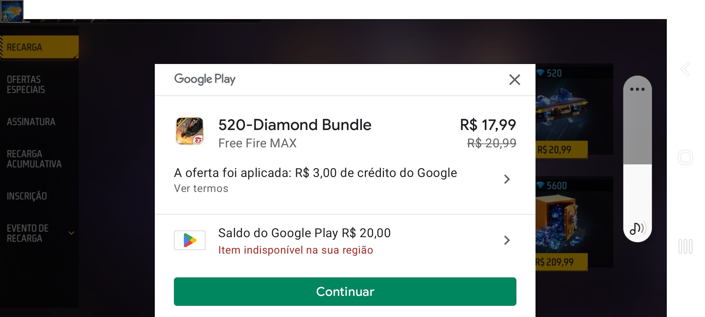 Erro de compra de diamante no Free fire - Comunidade Google Play