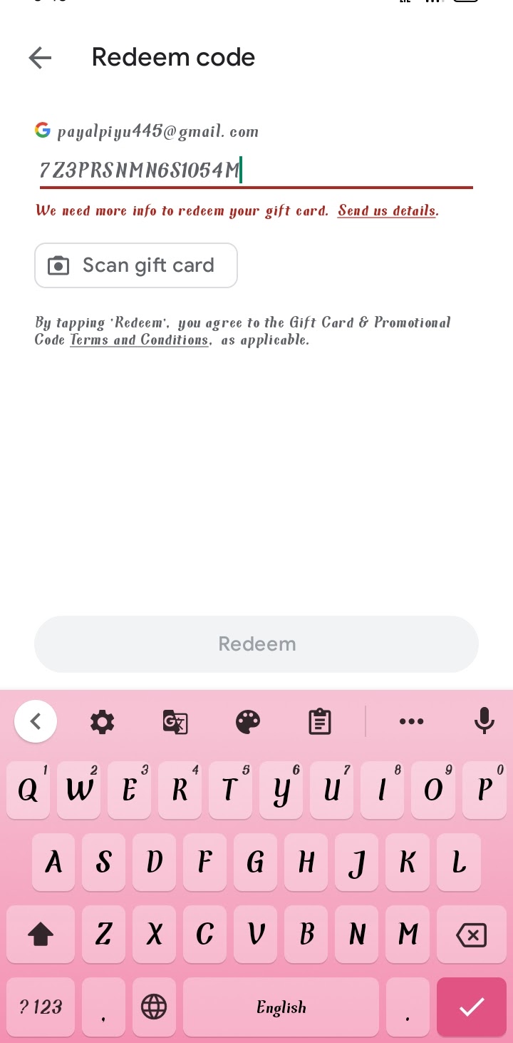 We need more info your redeem code gift card - Google Play Community