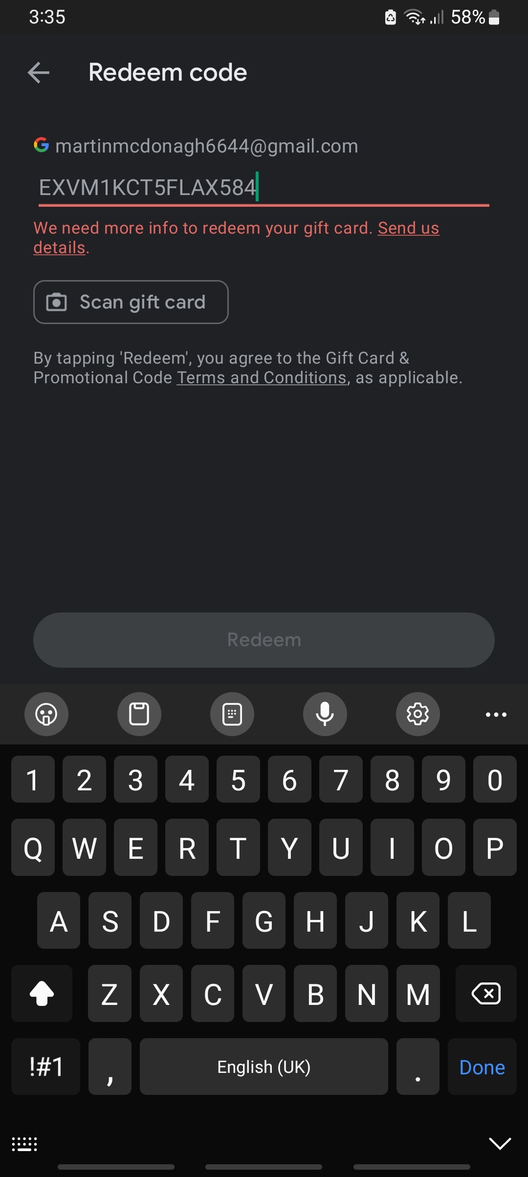 gift card purchased from  - Google Play Community