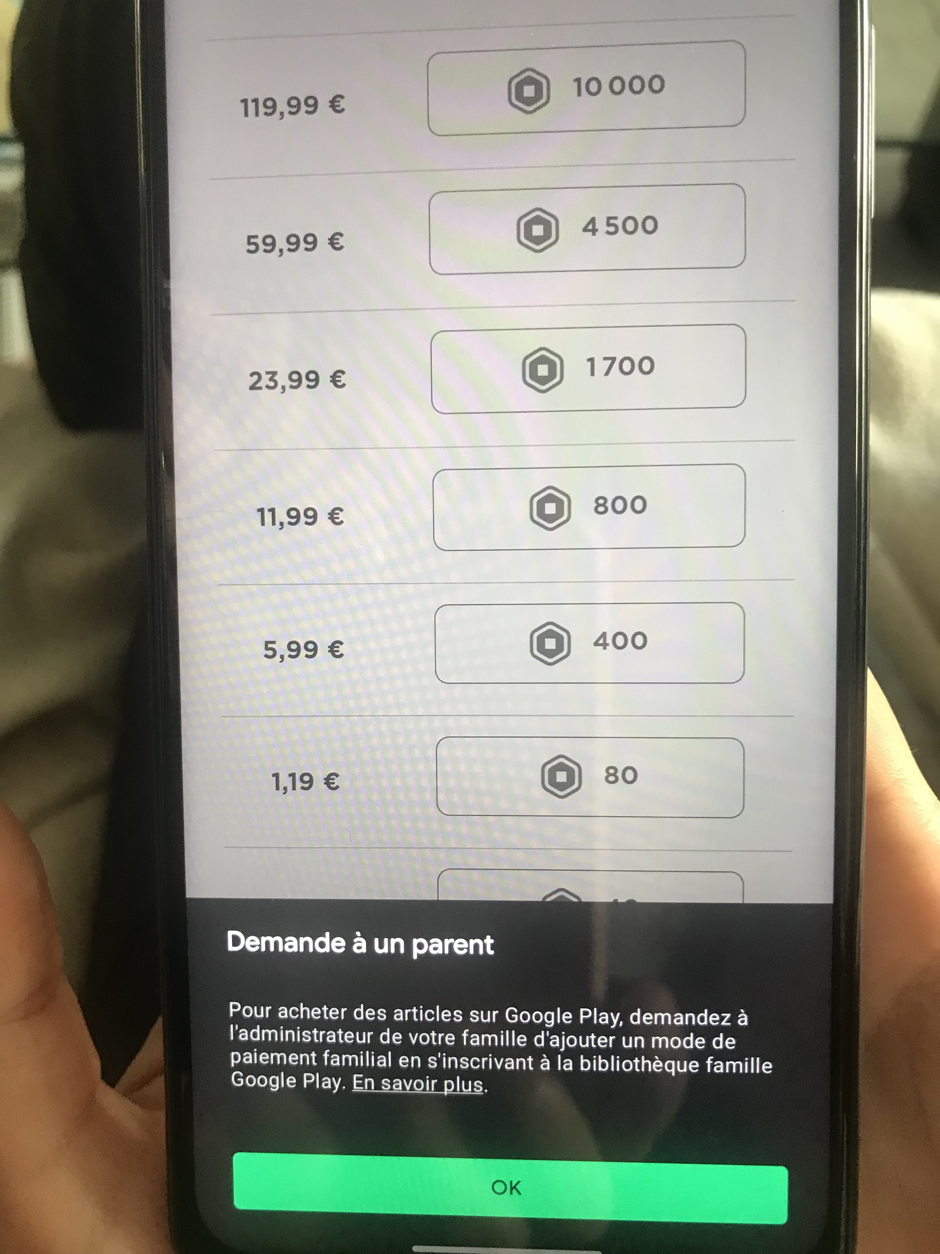 Je souhaite effectuer un achat sur l'application Roblox pour ma fille mais  je n'y arrive pas - Communauté Google Play