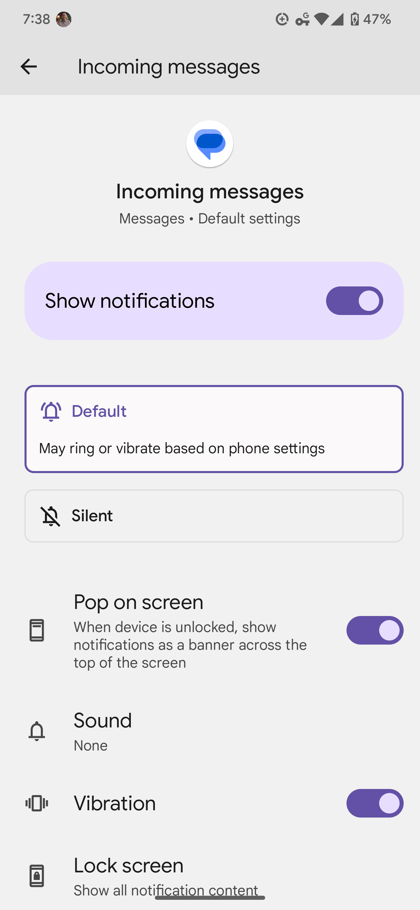 I want to make Messages vibrate only, while having other system  notification sounds on - Google Pixel Community