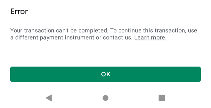 Transaction error - Google Play Community