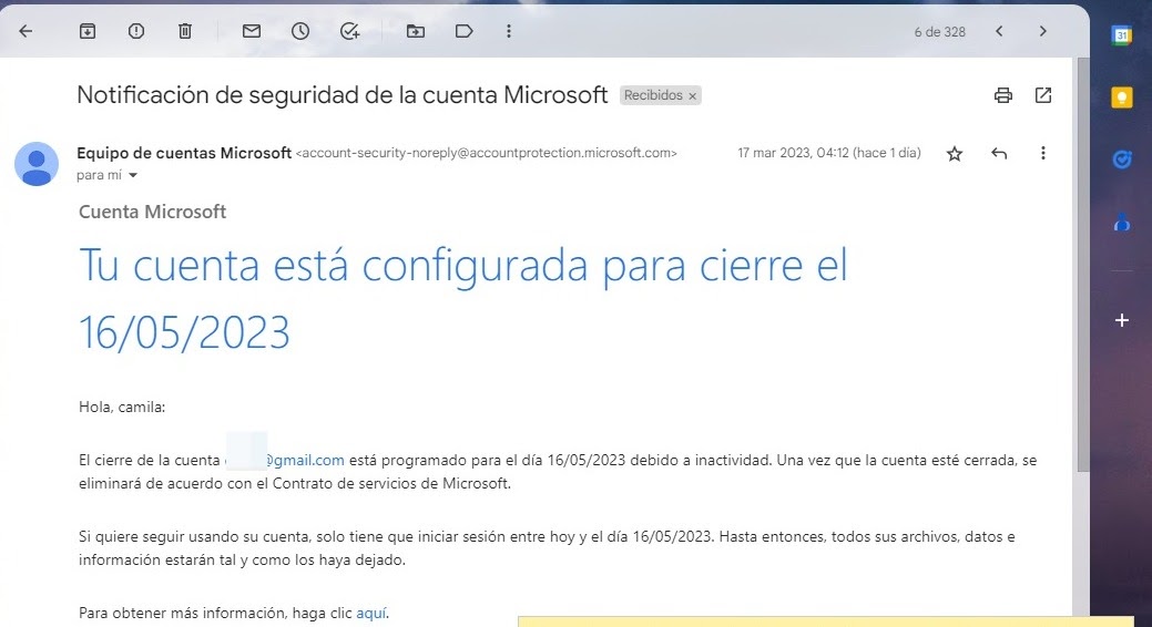 Hola, el dia de hoy me llegó un correo a mi cuenta de gmail donde se  notifica que: - Comunidad de Cuenta de Google