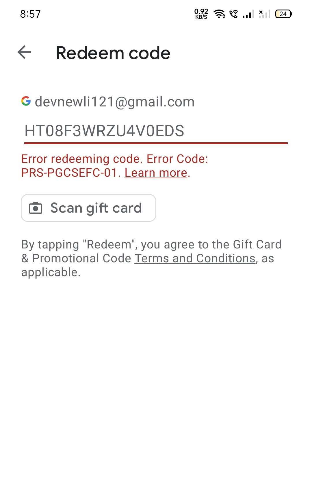 Redeem code not redeem - Google Play Community