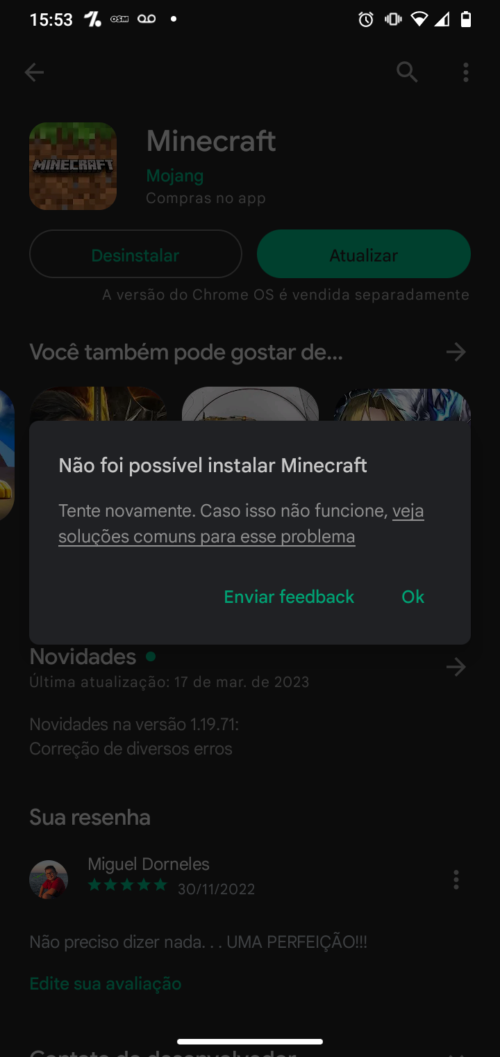 não consigo baixar o minecraft - Comunidade Google Play