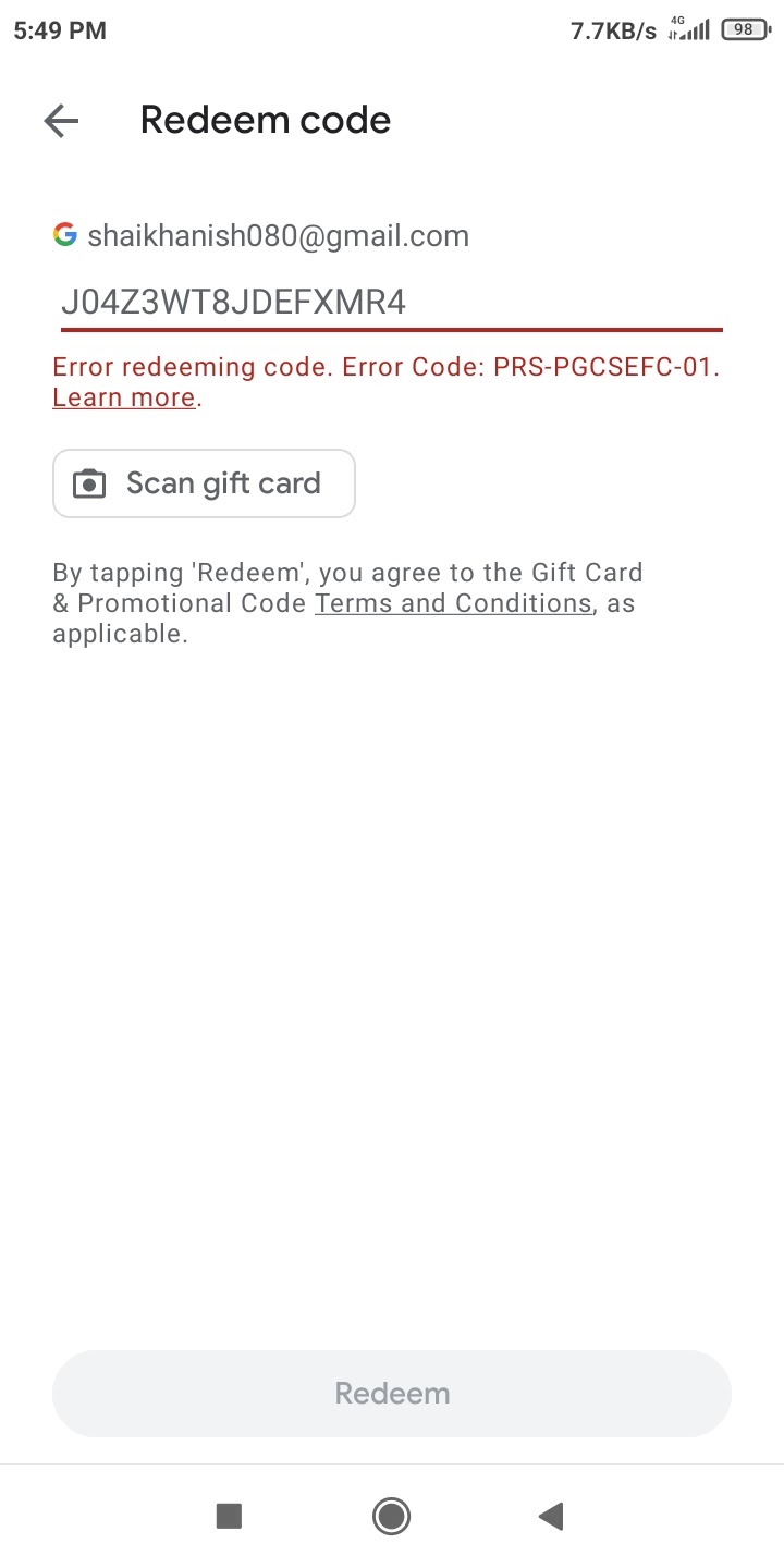 We need more info your redeem code gift card - Google Play Community