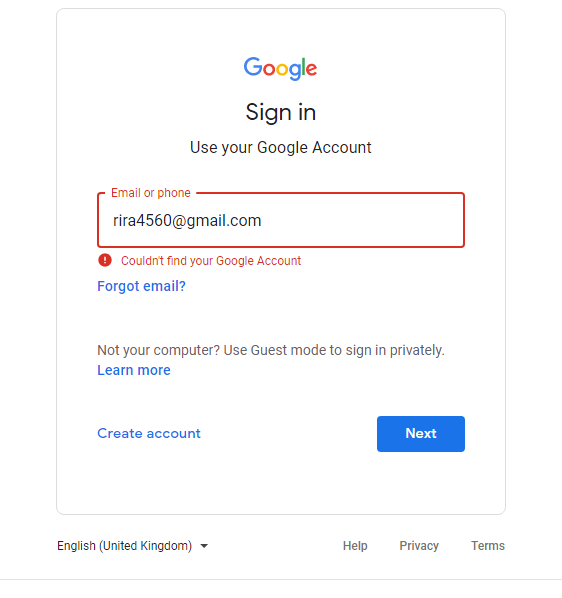 Couldn't find my Google Account please help ma my gmail id