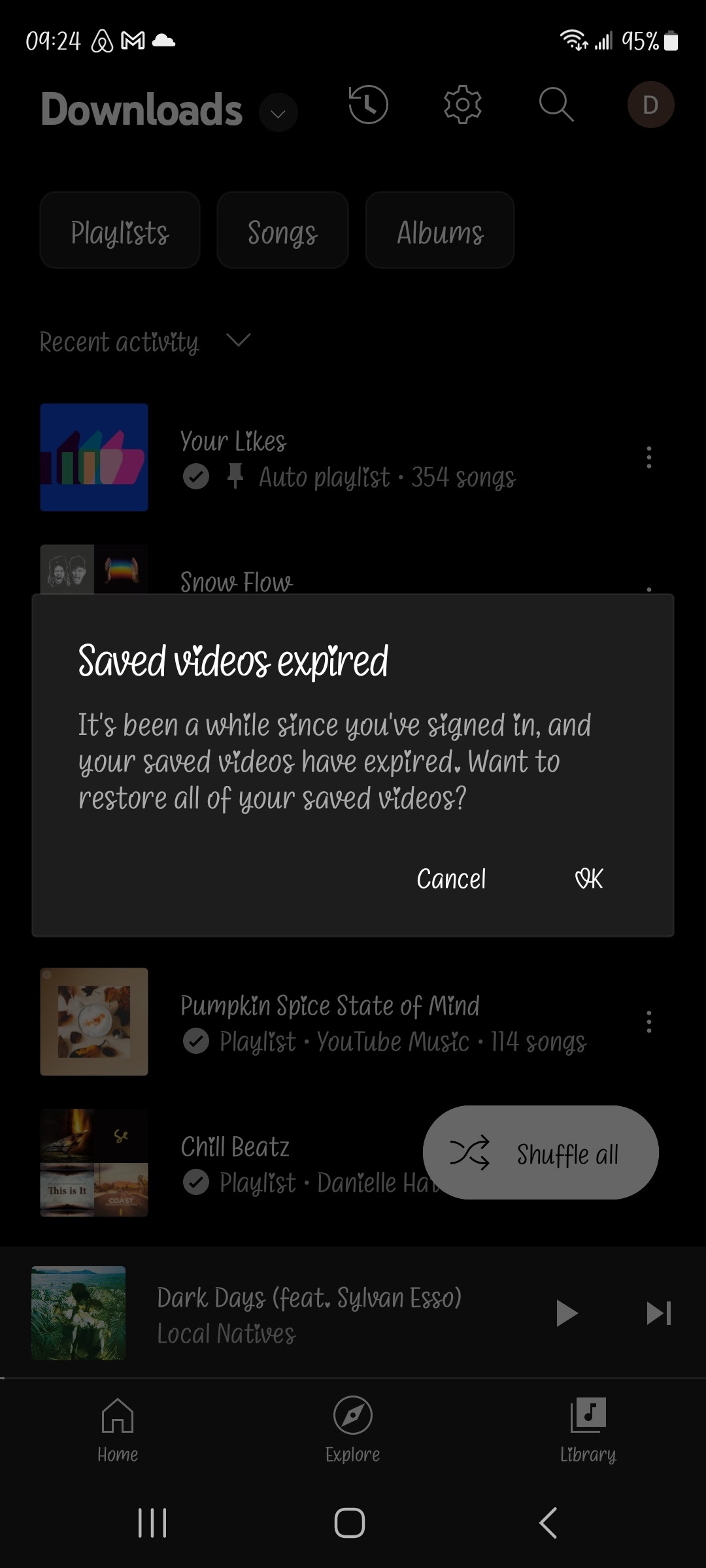 Saved videos expired YouTube Music Community