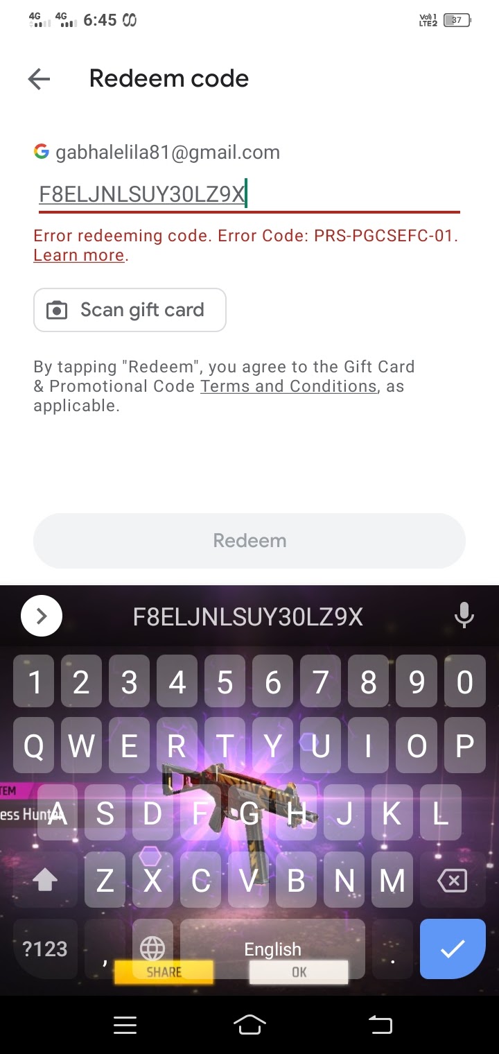 Redeem code not redeem - Google Play Community