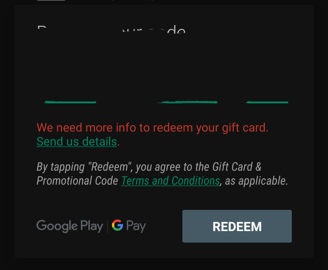 We need more information reedem your gift card - Google Play Community