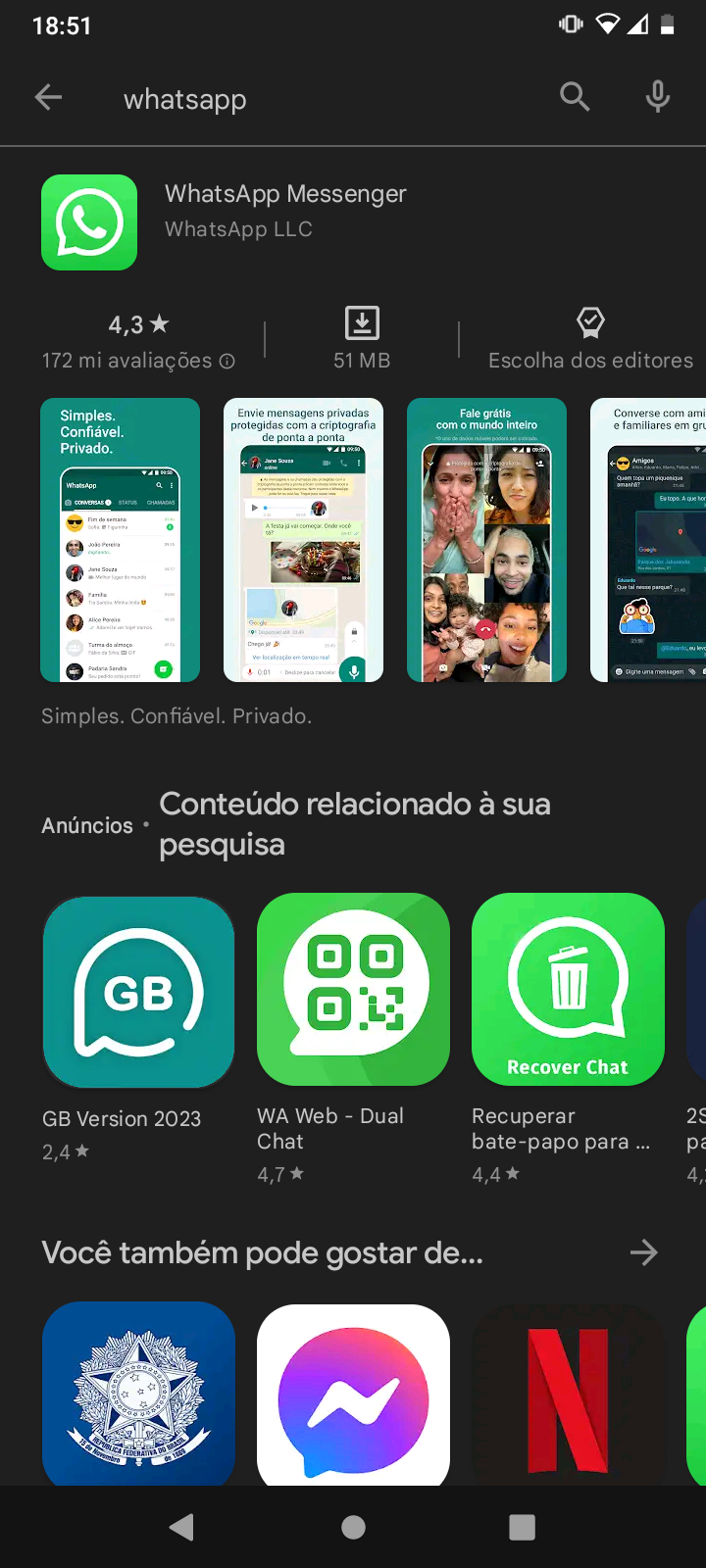 NÃO CONSIGO BAIXAR WHATSAPP NA PLAY STORE 