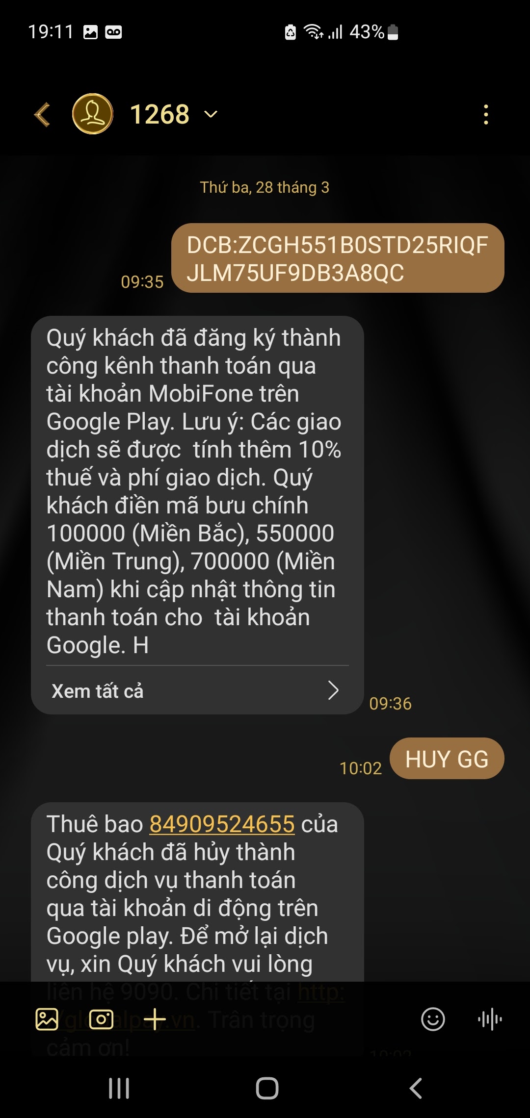 Dịch vụ 1268 của MobiFone