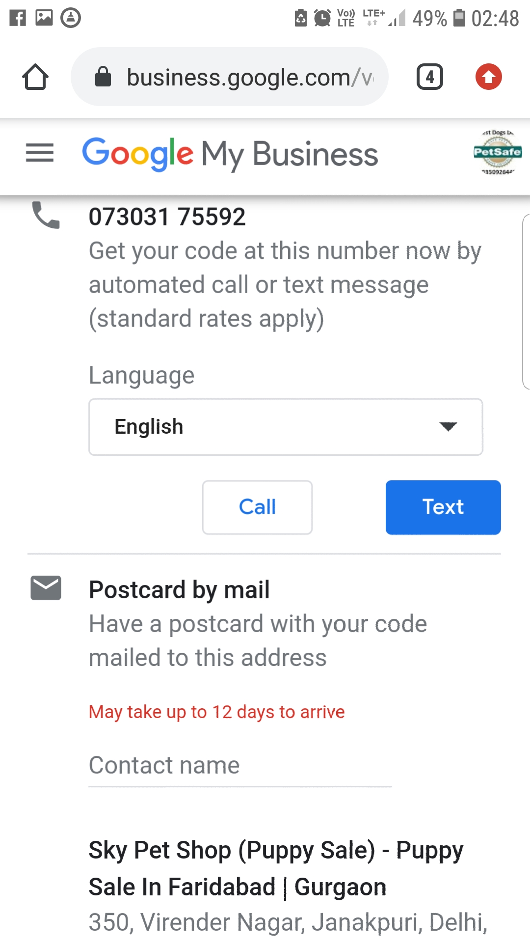 Some one has put his mobile number in my listing for verification and his  shop address. 9350926445 - Google Business Profile Community