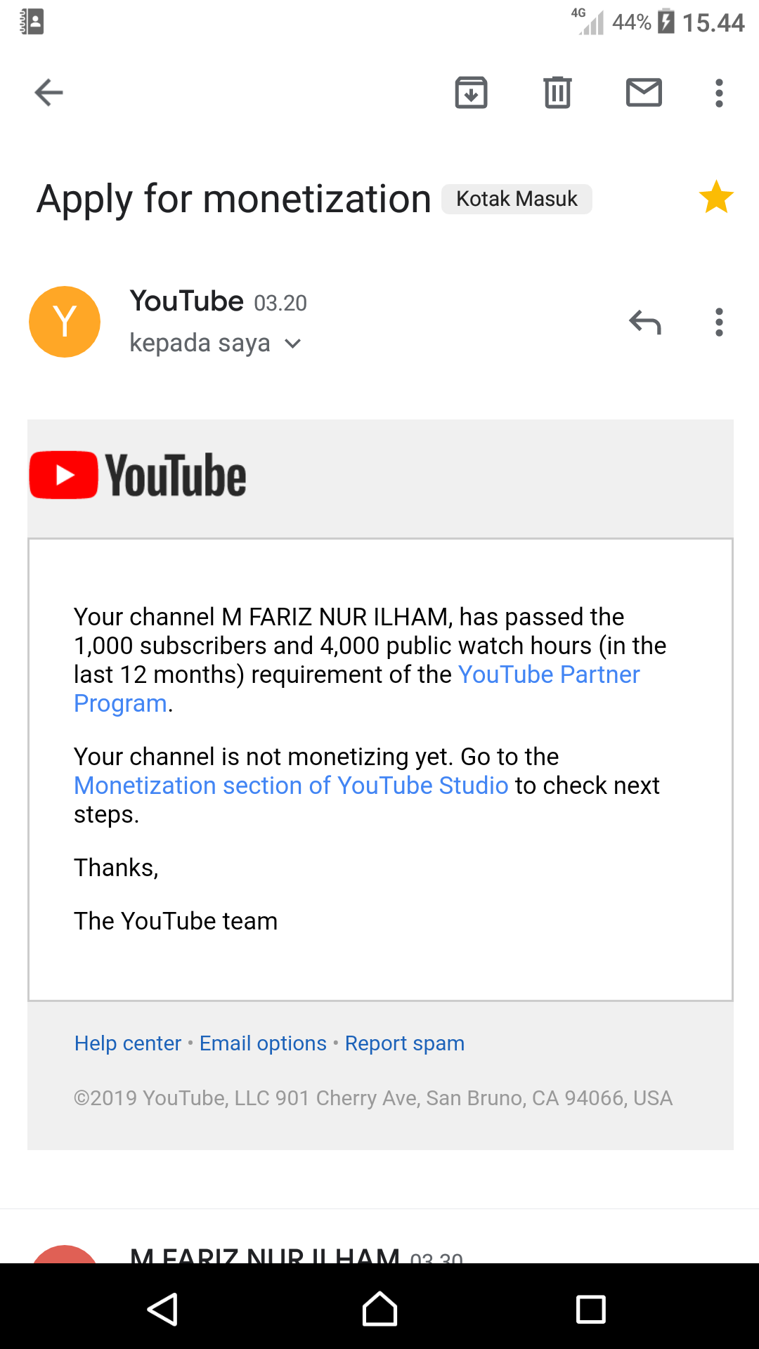 I Get This Email From Youtube Can You Help Me For Explain It Youtube Community