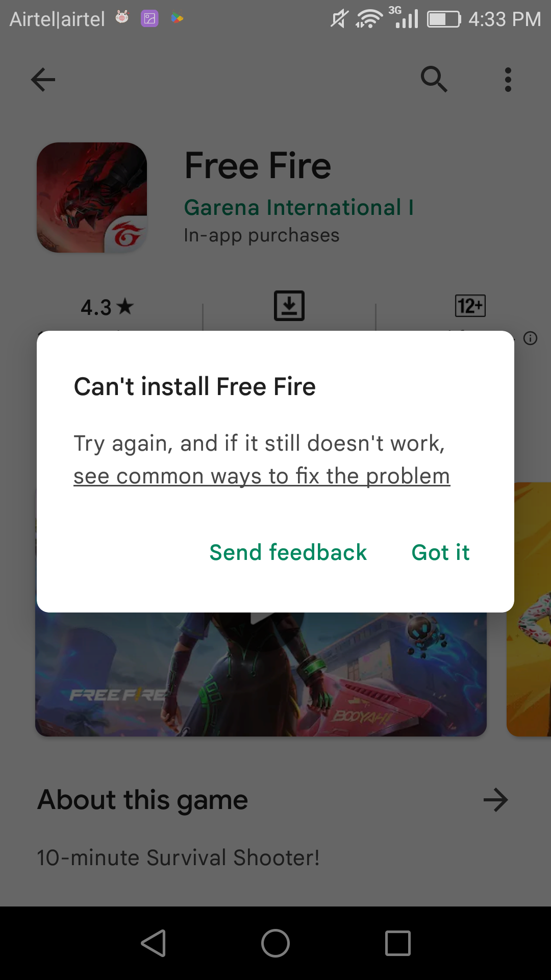 I can't download freefire. I have enough space - Google Play Community