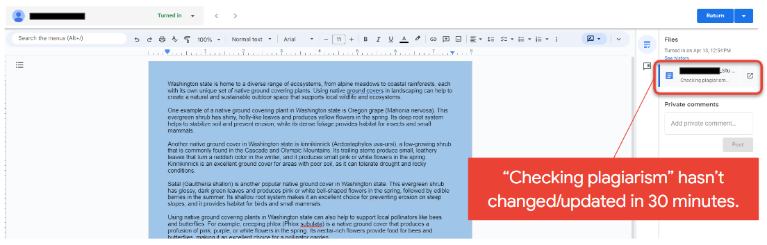How long does it take for checking plagiarism in Originality 