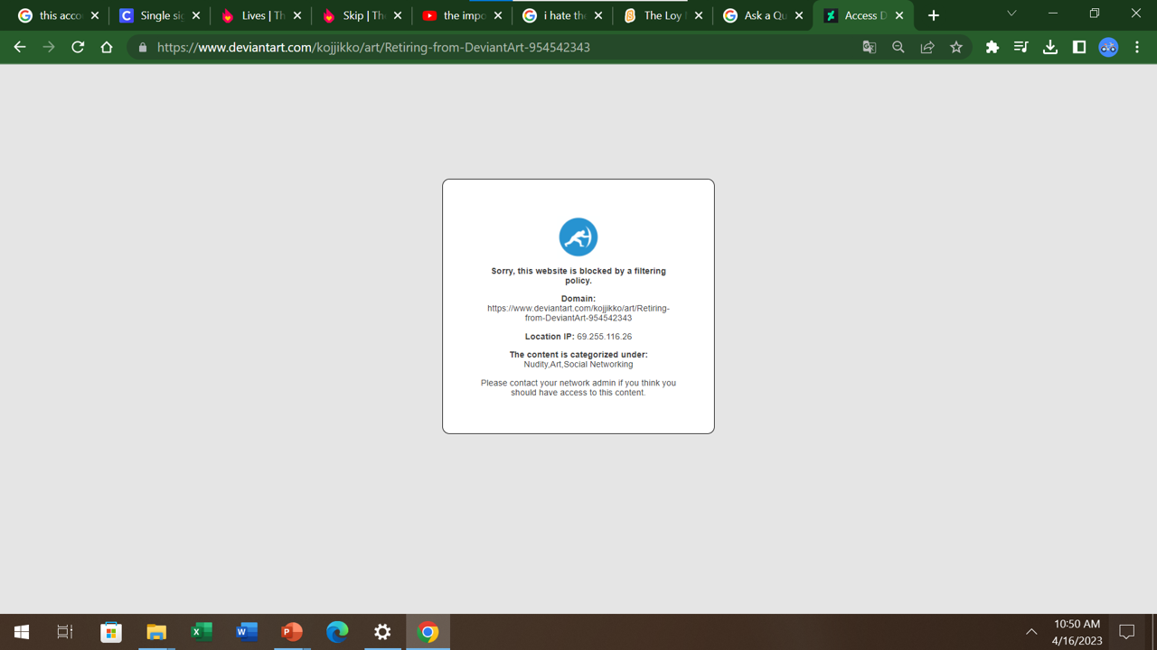 Sorry, this website is blocked by a filtering policy. - Google Chrome 