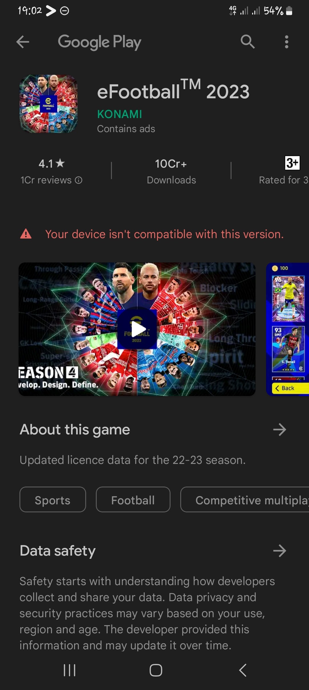 Me device isn't compatible with this version i've got. How to download  efootball pes 2023 mobile? - Google Play Community