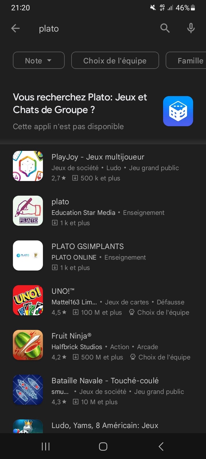 Application Plato non disponible - Communauté Google Play