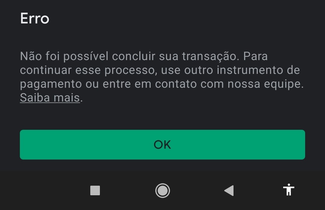 Não consigo comprar robux! Não foi possível concluir a compra