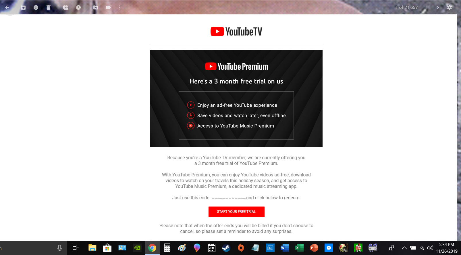 Email From Youtube Tv Saying That Because I Am A Subscriber I Get 3 Month Free Trial Not Working Youtube Music Community