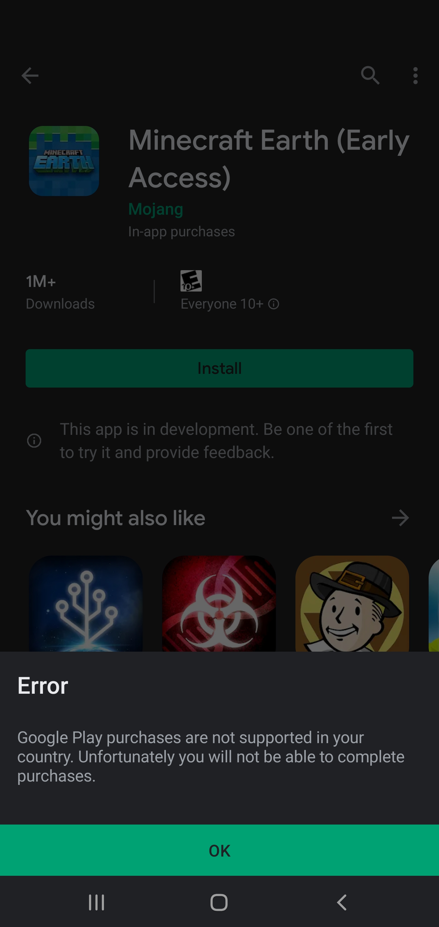 I want to install minecraft but i get a error - Google Play Community