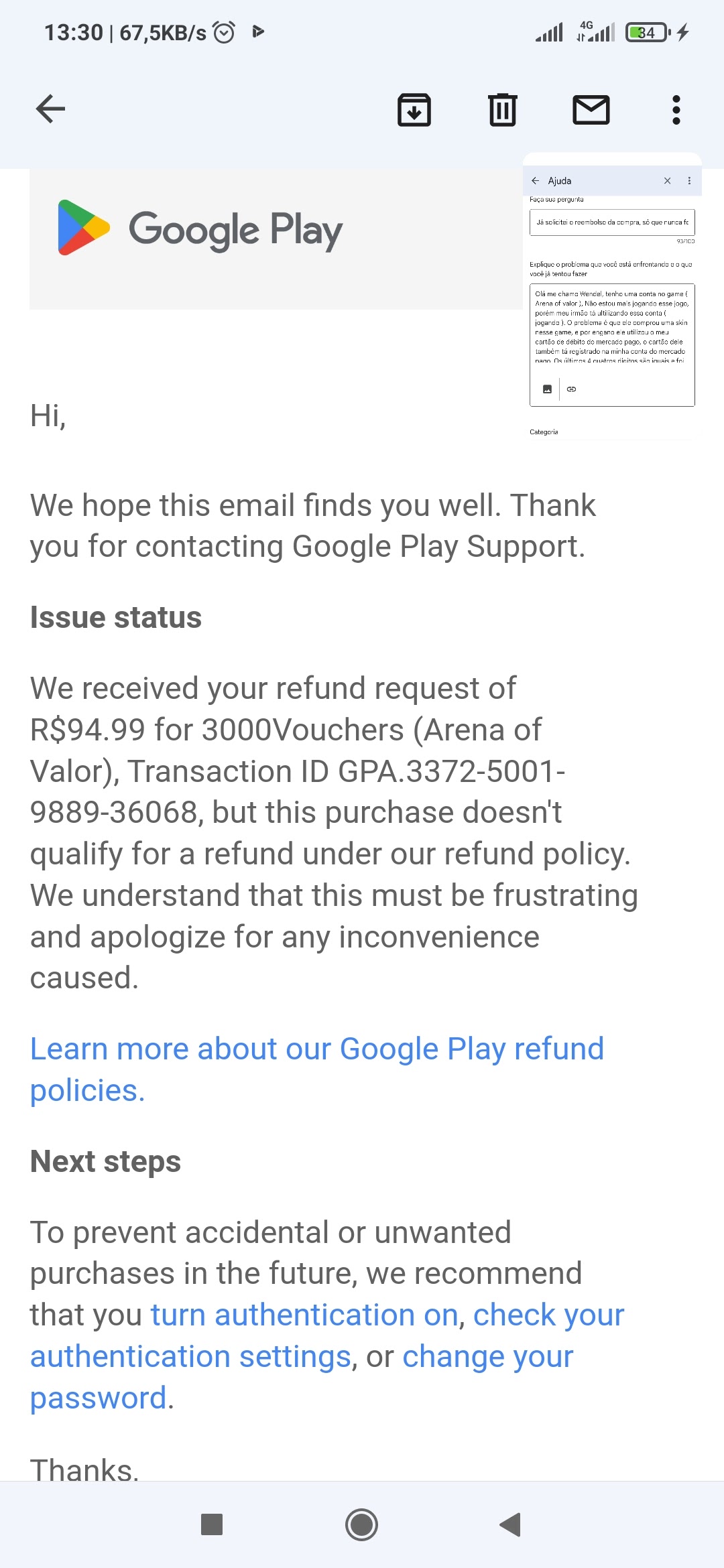 A compra foi feita há menos de 48 horas e não consigo o reembolso. O que  fazer? - Comunidade Google Play