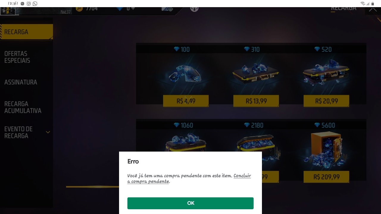 erro na compra de diamante no ff - Comunidade Google Play