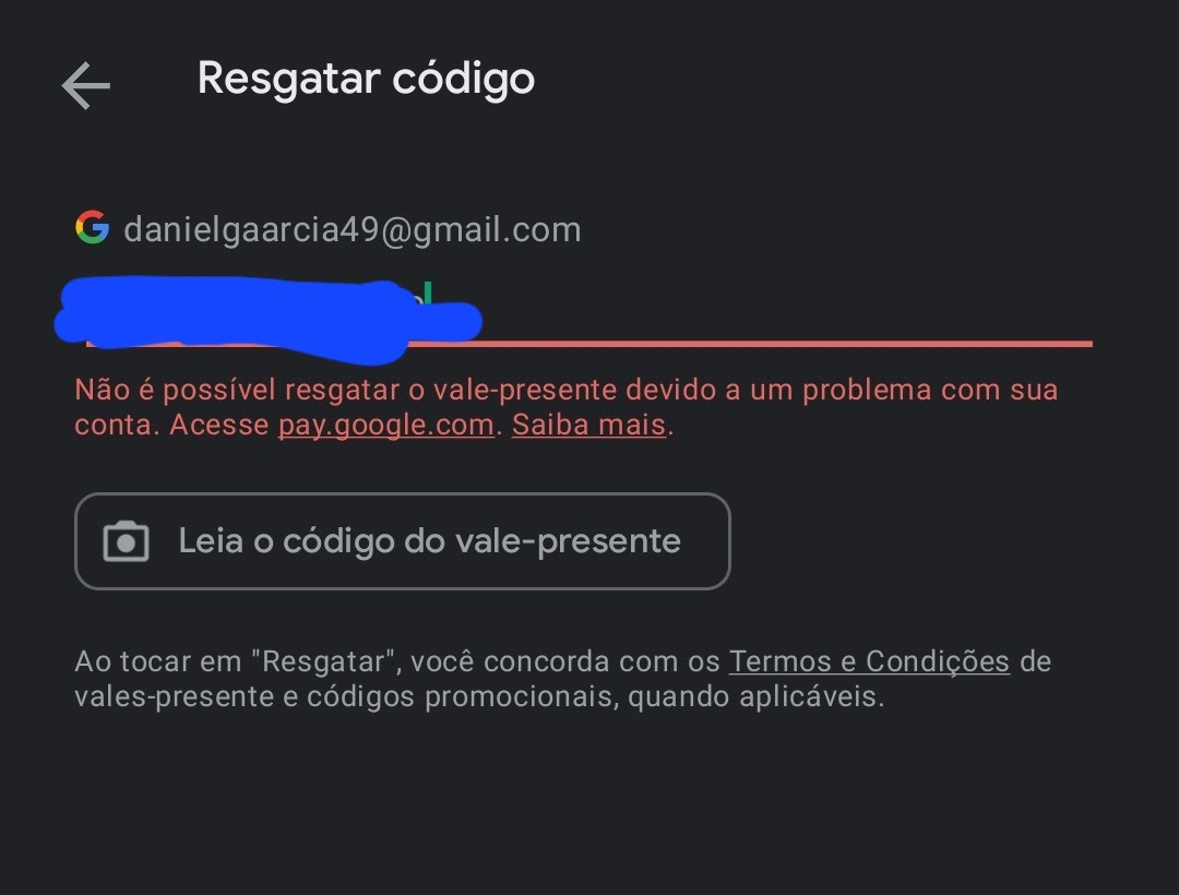 Não consegui ver o código de resgate. Tenho print do pagamento. -  Comunidade Google Play