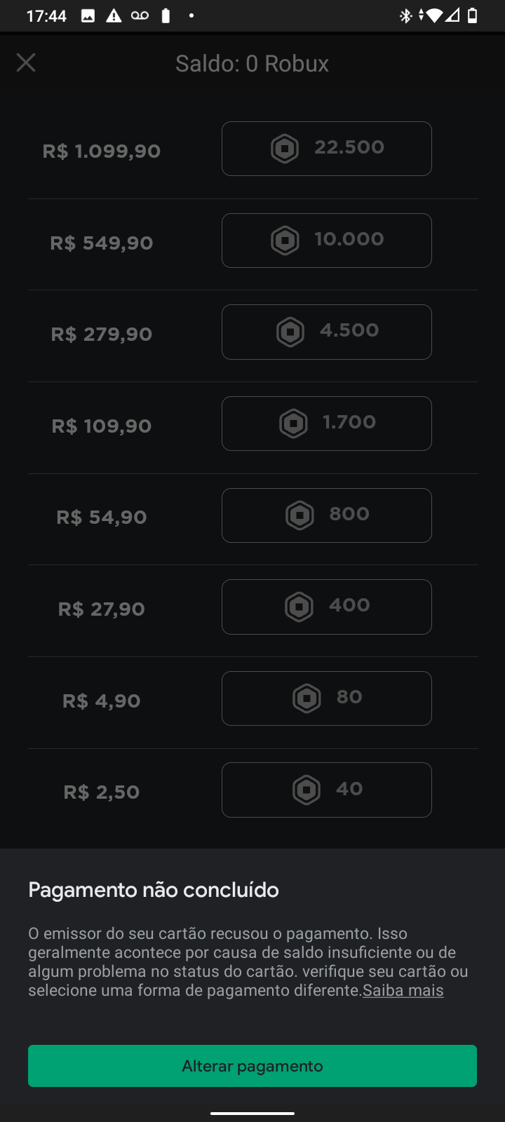 Erro na compra de robux - Comunidade Google Play