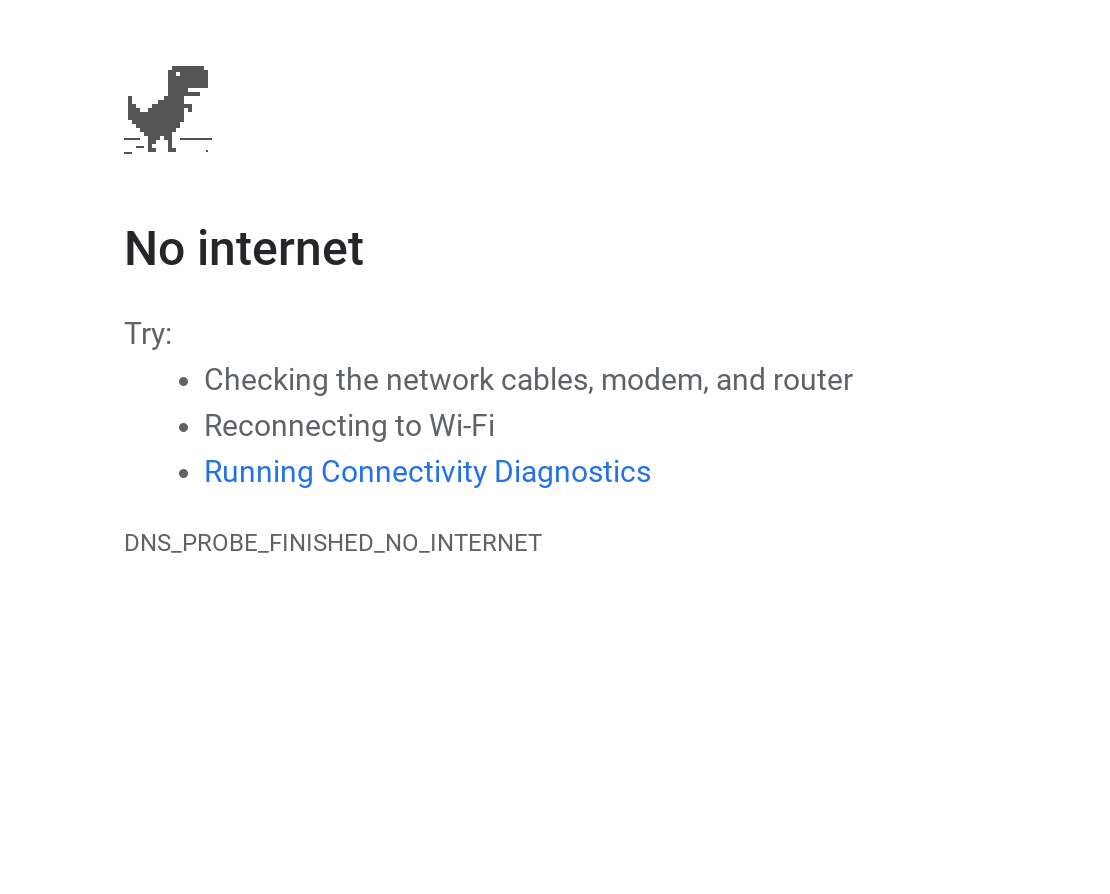 dns probe finished no internet chrome os