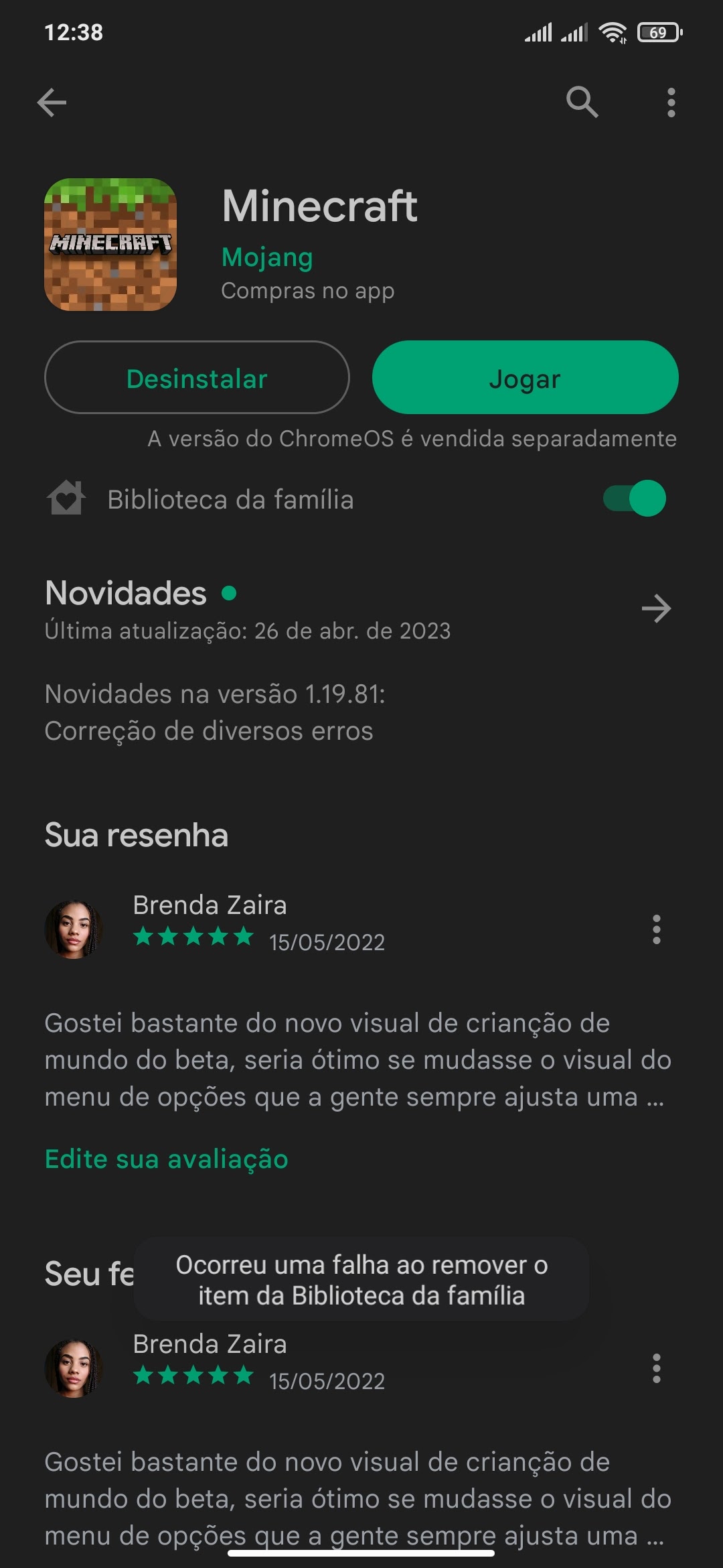 Não consigo baixar minecraft no meu celular - Comunidade Google Play