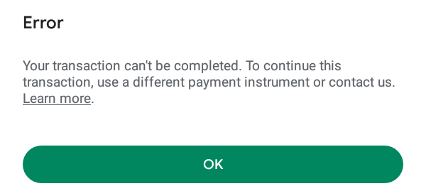 Transaction error - Google Play Community