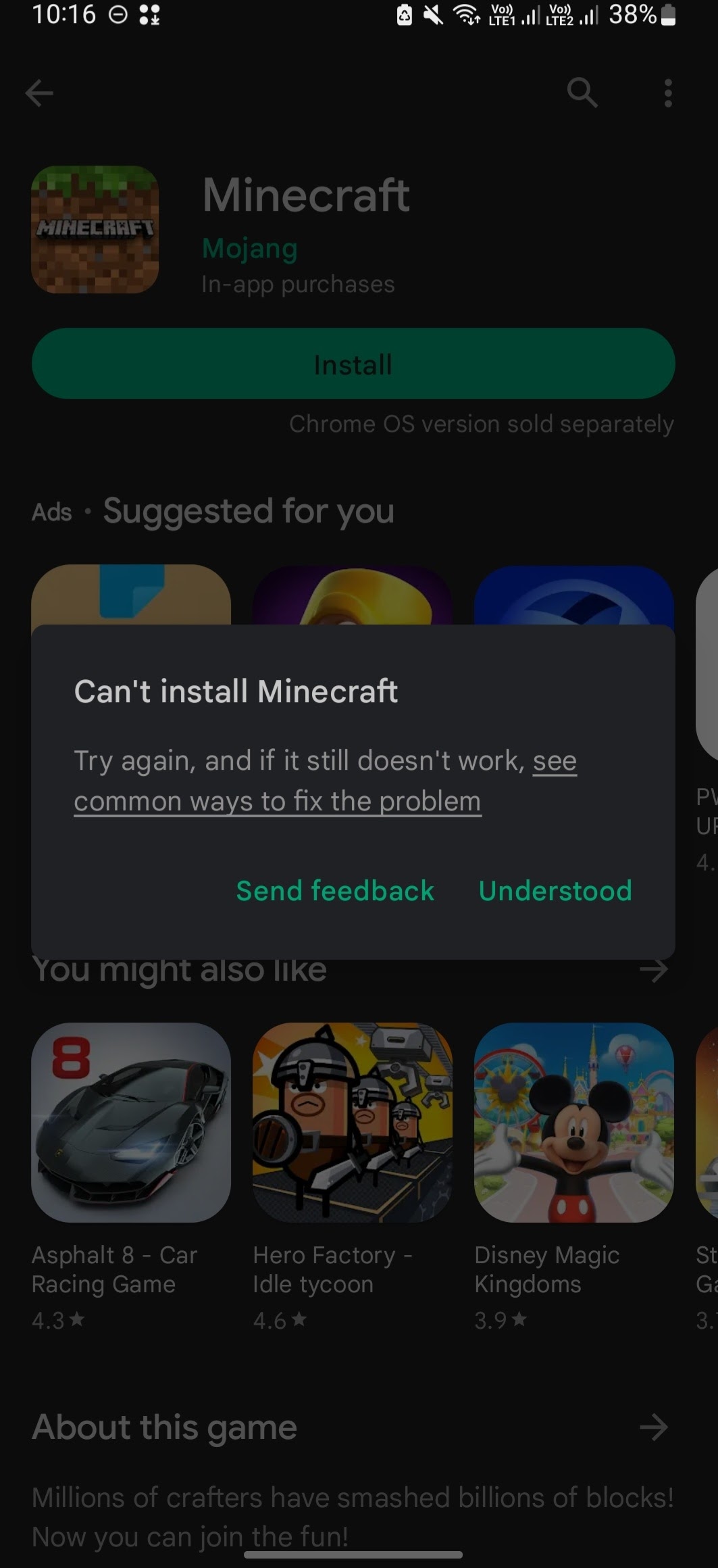 Why cant i install minecraft? - Google Play Community