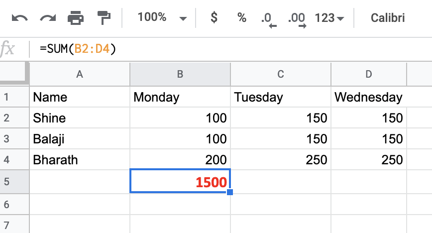 google sheets sum of column