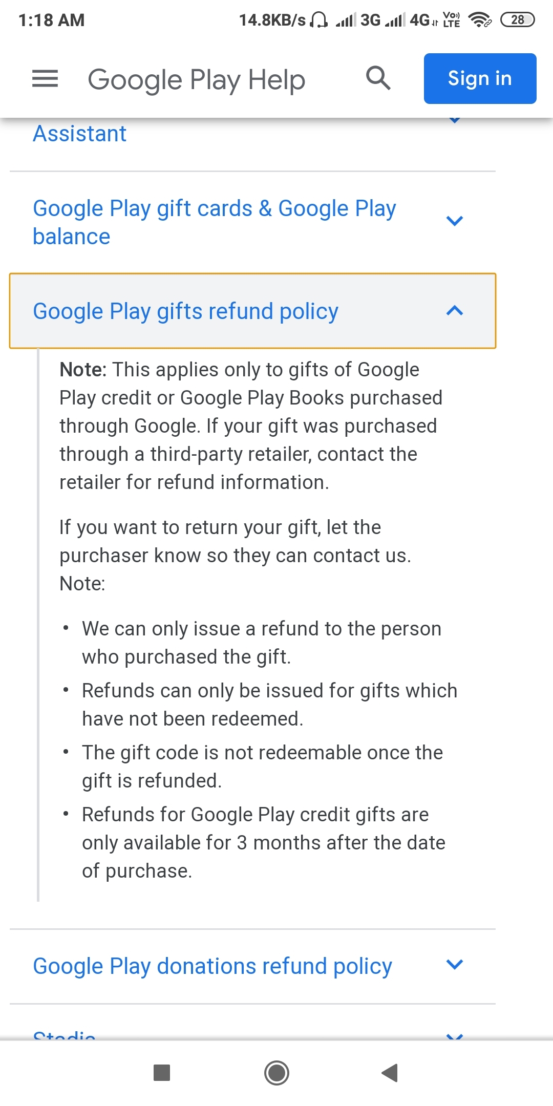 Non-refundable payment - Google Play Community