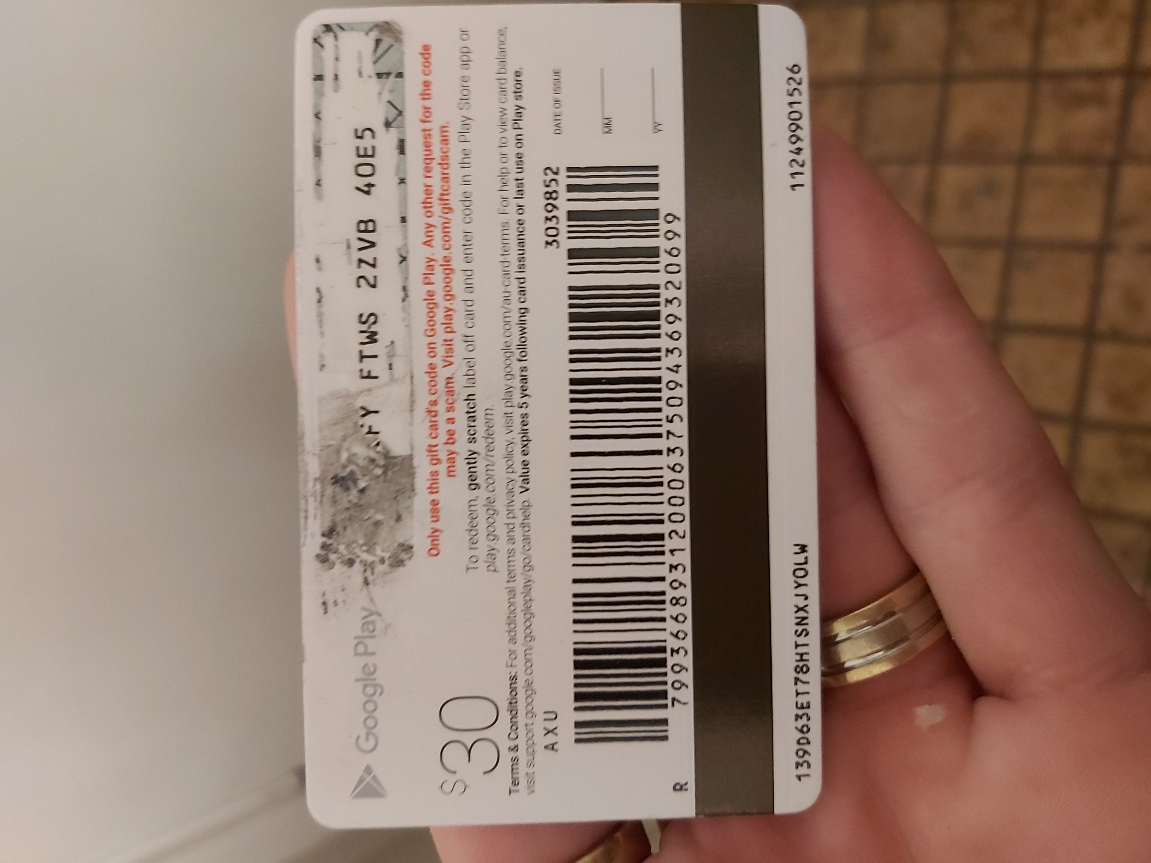 Hi there i bought a $30 google card and rubbed the back to reveal the code  and it has smugged - Google Play Community