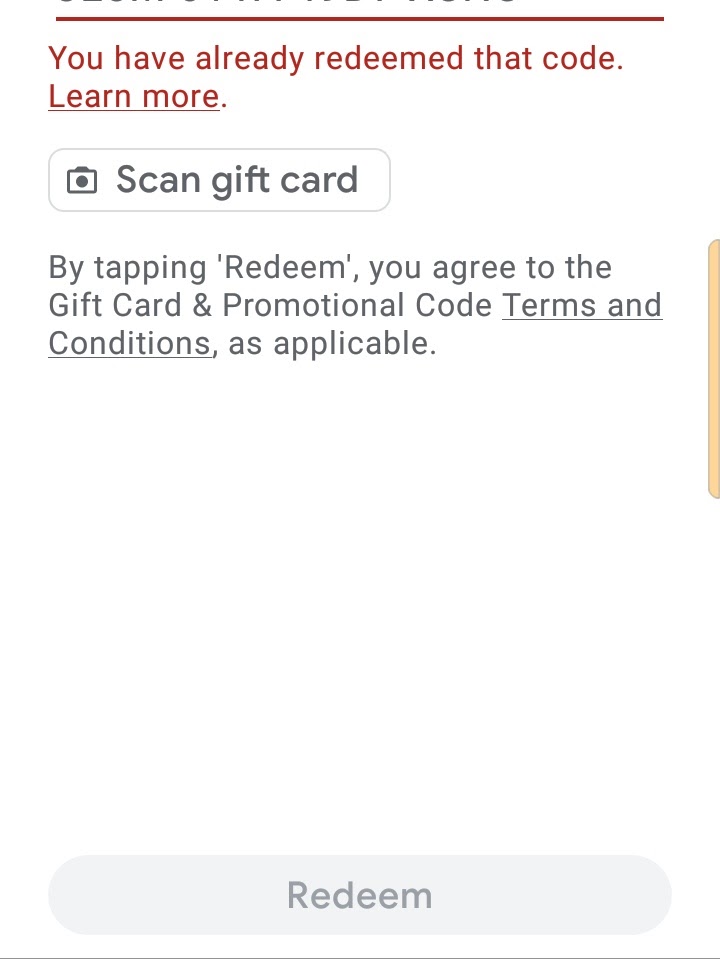 We need more info your redeem code gift card - Google Play Community