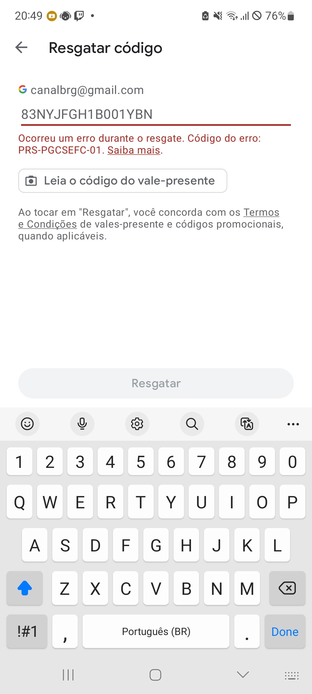 Resgate de código - Comunidade Google Play